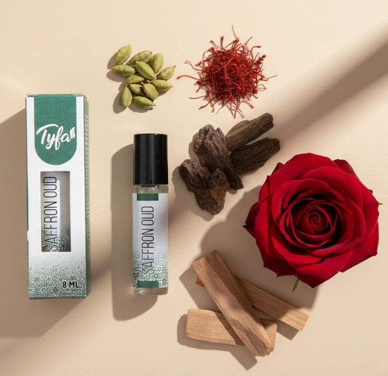 Tyfa Saffron Oud Attar Roll-on | Oriental Fragrance | Royal Smoke & Spice | 8ml