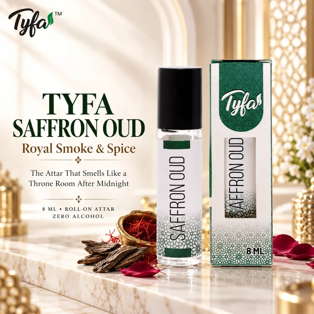 Tyfa Saffron Oud Attar Roll-on | Oriental Fragrance | Royal Smoke & Spice | 8ml