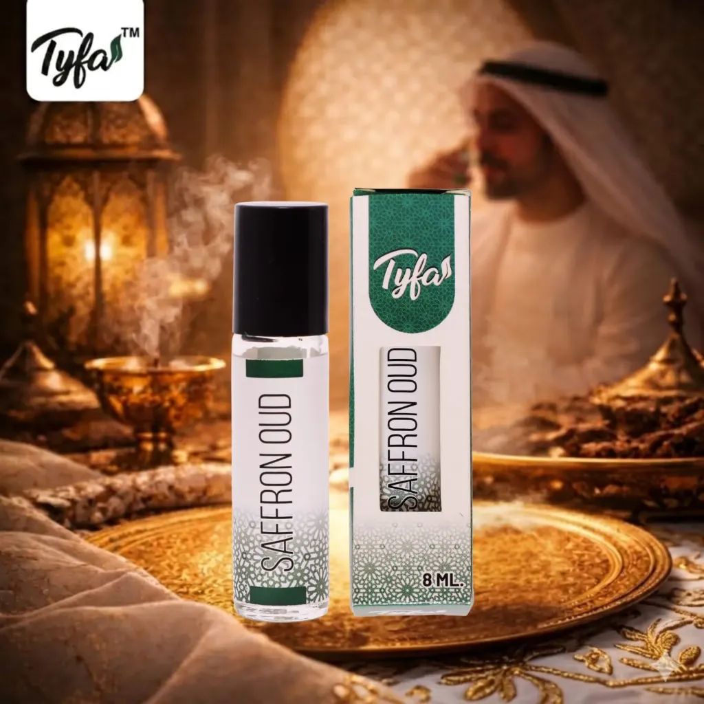 Tyfa Saffron Oud Attar Roll-on | Oriental Fragrance | Royal Smoke & Spice | 8ml