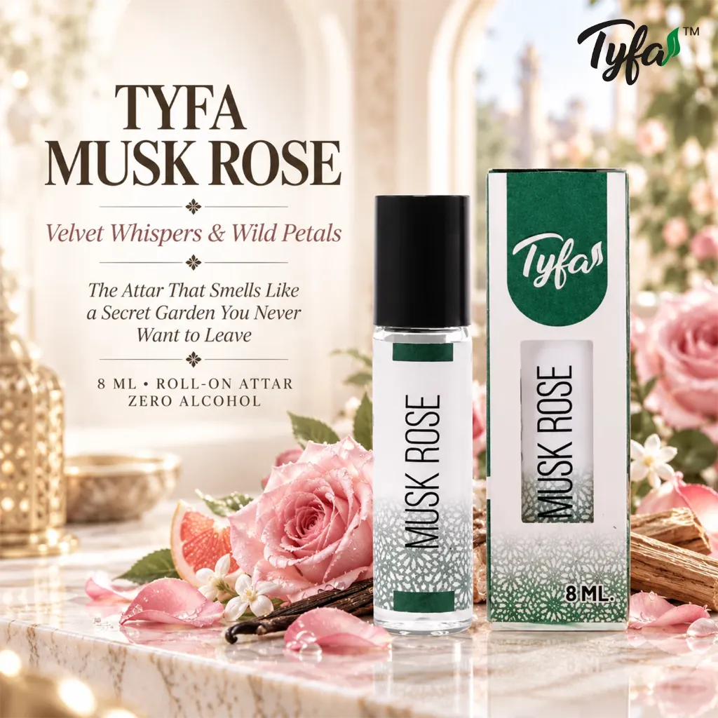Tyfa Musk Rose Attar Roll-on | Oriental Fragrance |  Velvet Whispers & Wild Petals | 8ml