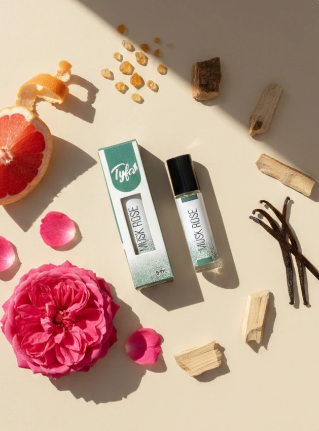 Tyfa Musk Rose Attar Roll-on | Oriental Fragrance |  Velvet Whispers & Wild Petals | 8ml